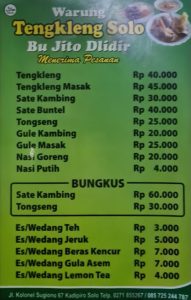 Daftar Harga Tengkleng Khas Solo Terbaru
